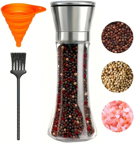 Molinillo de Pimienta Molinillo de Sal, Molinillo de Pimienta de Acero Inoxidable de 8 pulgadas con Grosor de Molienda Ajustable, Sal Rellenable con