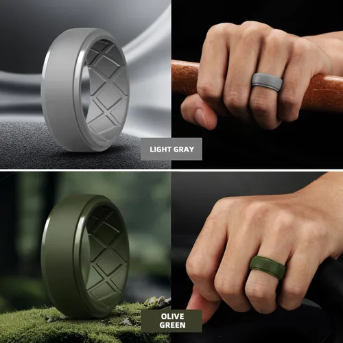 Miniatura 70 de Egnaro - Anillos de silicona para hombre, 25/64 pulgadas (10 mm) de ancho y 3/32 pulgadas (2.5 mm) de grosor, alianzas de boda de goma, paquete