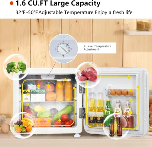 Miniatura 3 de COSTWAY Mini refrigerador de 1.6 pies cúbicos, refrigerador compacto con descongelación automática, puerta reversible individual, termostato Blanco