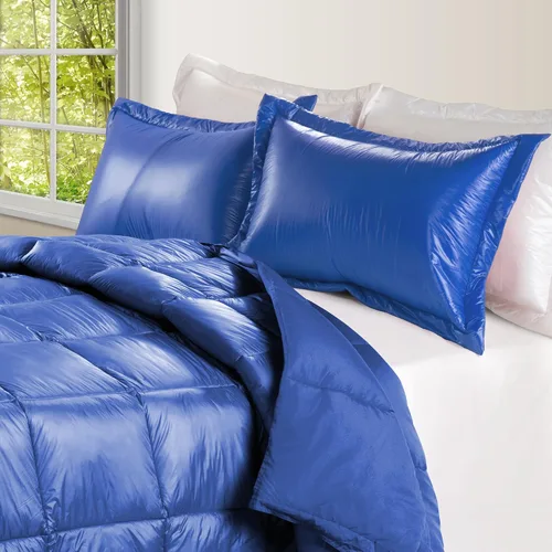 PUFF UltrPUFF - Edredón de plumón alto para interiores y exteriores, resistente al agua, con funda de nailon extra fuerte, individual, color azul
