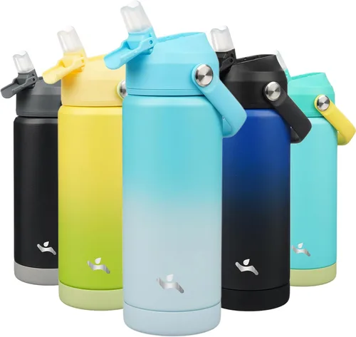 Miniatura 18 de Konokyo Botella de agua aislada con tapa de pajilla, botella de metal al vacío de acero inoxidable de 18 onzas con mango de silicona, color negro