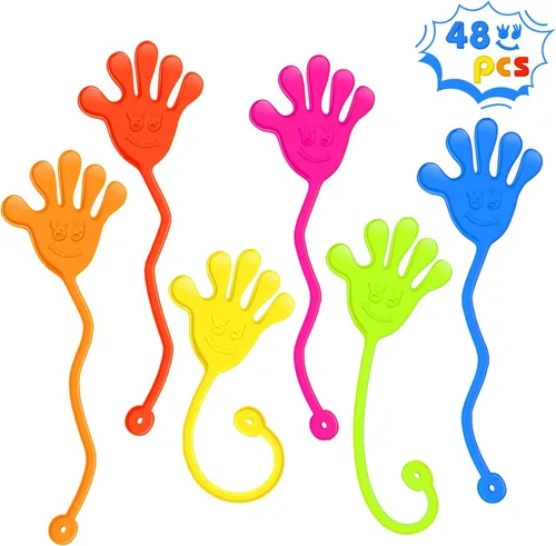 Sticky Hands al por mayor 48 piezas, recuerdos de fiesta para niños de 4-8 y 8-12 años, juguete de mano adhesiva elástica, regalos del día de San