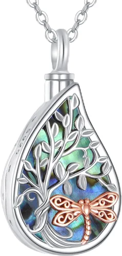 Miniatura 9 de URONE Collares de urna para cenizas de plata de ley 925, concha de abulón, árbol de la vida, joyería de cremación para cenizas, joyería de memoria