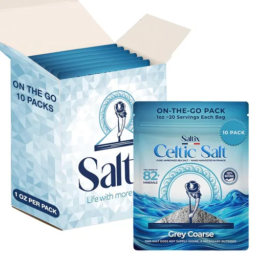 Miniatura 8 de Saltix Sal marina gruesa Celtic Grey On-The-Go 20 paquetes de bolsas resellables (1 onza ~ 20 porciones cada uno) 100% natural, gris francés sin