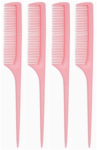 Miniatura 13 de Juego de 4 peines de cola de rata para mujer, peine de peinado de dientes finos con púa, peine antiestático resistente al calor, herramientas