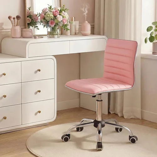 Miniatura 11 de Homall Silla moderna ajustable con respaldo bajo acanalado sin brazos, silla de oficina, silla de escritorio, silla de tocador, silla giratoria