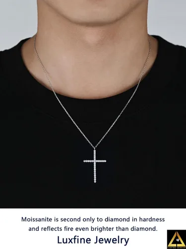 Miniatura 6 de Collar de cruz de moissanita para mujer, dije de crucifijo de diamante de plata de ley 925, chapado en oro blanco de 14 quilates, joyería cristiana