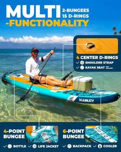 Miniatura 5 de MOUSA 10‘8/11'×35" Extra Wide Inflatable Stand Up Paddle Board, Stable Paddleboard SUP for 2 People/Family, Anti-Slip Full EVA Deck, 3 Handles, 100L