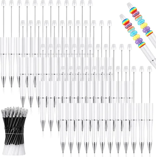 Miniatura 14 de Crtiin Kit de 100 bolígrafos de plástico con cuentas de 50 cuentas, con 50 recambios para manualidades, regalo para oficina (negro)