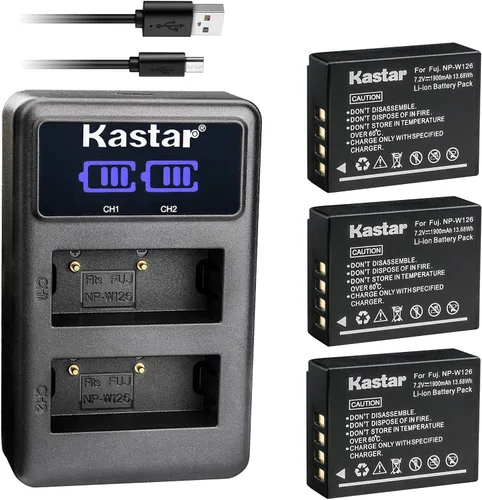 Kastar Cargador USB LCD dual y paquete de 3 baterías para Fujifilm NP-W126 NP-W126s BC-W126 y Fuji HS30EXR HS33EXR HS35EXR HS50EXR X100F X-E1 X-E2