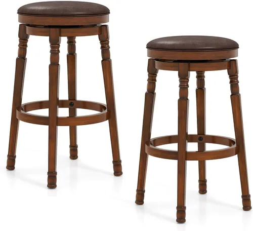 Miniatura 11 de Giantex Juego de 4 taburetes de bar giratorios de 29 pulgadas de altura de barra con asiento acolchado de piel sintética, reposapiés, marco