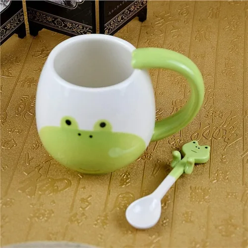Miniatura 3 de Arawat Linda taza de café de rana con cuchara, diseño de ranas impresas, regalo de 14.2 fl oz, taza de café de cerámica kawaii, tazas divertidas