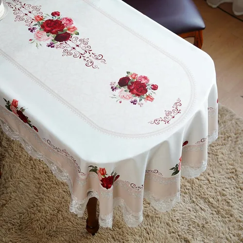 Miniatura 7 de SUTAVIA Mantel de Mesa Bordado con Encaje, Cubierta de Mesa Rectangular Estilo Granja, Mantel de Macramé Clásico Oblongo con Decoración Floral