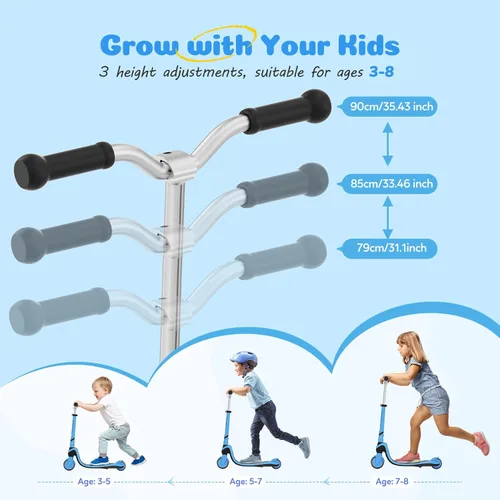 Miniatura 2 de Patinete de 2 ruedas, scooter para niños con ruedas y cubierta iluminadas, altura ajustable, 2 ruedas para niños de 5 a 7 años, scooters para niños