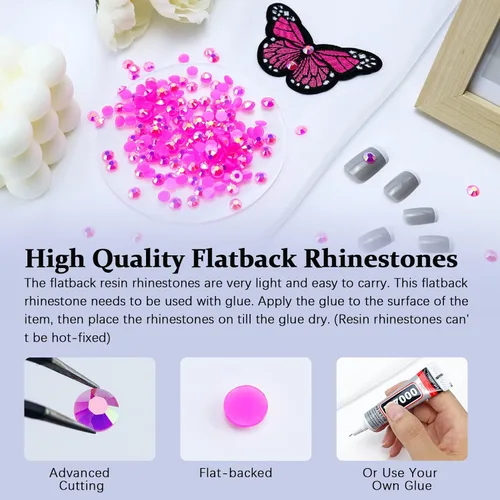 Miniatura 2 de 3000 piezas de pedrería de resina de 3mm con base plana, color rosa intenso/rosa AB, pedrería de resina gelatinosa con base plana para tazas