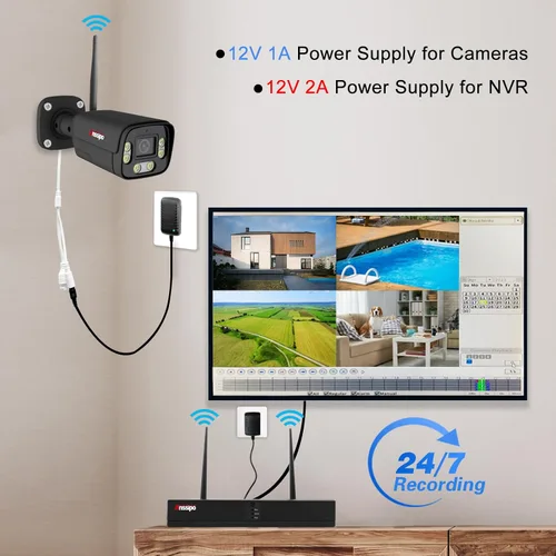 Miniatura 3 de Sistema de cámara de seguridad inalámbrica 4K, cámara WiFi enchufable de 8 piezas para interiores y exteriores, advertencia dual, audio de 2 vías