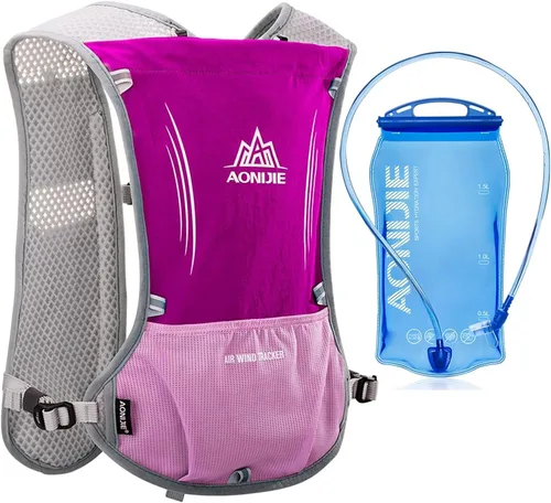Miniatura 2 de AONIJIE Hydration Vest Pack Backpack 5L 5.5L Marathoner Running Vest Race Hydration for Women and Men Trail Run Hiking Jogging Rosa rojo +1.5L