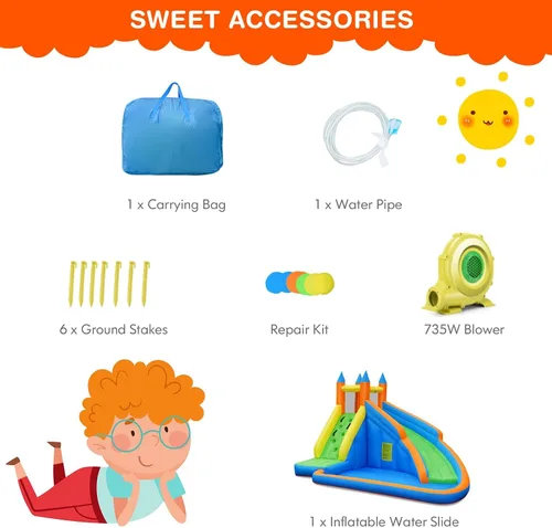 Miniatura 4 de Costzon - Gorila hinchable para piscina de agua con tobogán largo, pared de escalada, incluye bolsa de transporte Oxford, kit de reparación