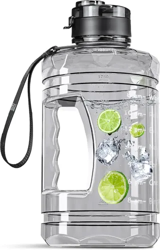 Miniatura 7 de Botella de agua grande con marcador de tiempo motivacional, jarra de agua con asa, botella deportiva transparente para gimnasio, campamento, 22oz