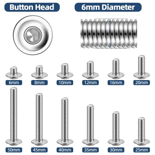 Miniatura 3 de Tornillos de cabeza de botón con brida M6-0.039 x 0.394 in, acero inoxidable 18-8 (304), acabado brillante, rosca completa, unidad de enchufe Allen