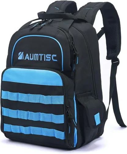 AUMTISC Mochila de Herramientas para Hombres, Organizador de Almacenamiento de Herramientas de Servicio Pesado, Mochila de Bolsas de Trabajo para