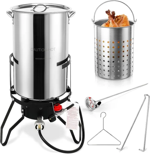 Miniatura 9 de Outvita Juego de freidora de pavo de 30 cuartos de galón, vaporizador de caldera de pescado y mariscos de aluminio con quemador de gas propano