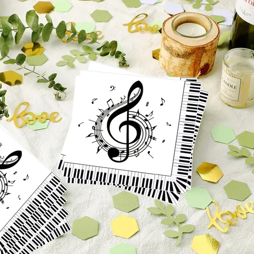 Miniatura 6 de Servilletas de notas musicales, 100 unidades, suministros de fiesta, desechables, para cóctel, almuerzo, cena, servilletas para decoración temática