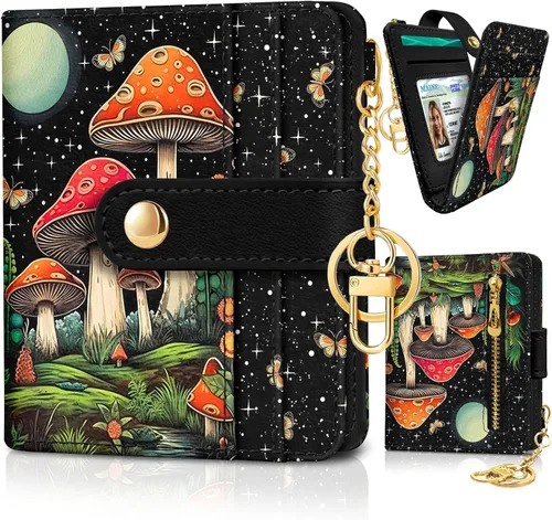Miniatura 14 de Jogjam Cartera pequeña para mujer, Rfid delgada y compacta para tarjetas de crédito, billetera plegable de piel sintética, bolsillo con cremallera