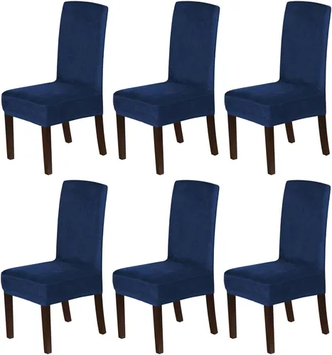 Miniatura 15 de Juego de 4 fundas de terciopelo para sillas de comedor, fundas para sillas de comedor con respaldo alto, protectores de silla de gamuza suaves