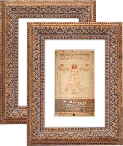 Miniatura 15 de Marco de fotos clásico de bronce vintage de 8 x 10 pulgadas con detalles de scroll plateado, con paspartú para fotos de 5 x 7 pulgadas, hecho