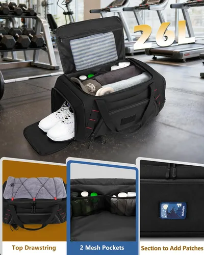 Miniatura 2 de Bolsa de lona para gimnasio de 26 litros con correas de mochila, compartimento para zapatos y bolsillo húmedo, bolsa de lona pequeña para viajes