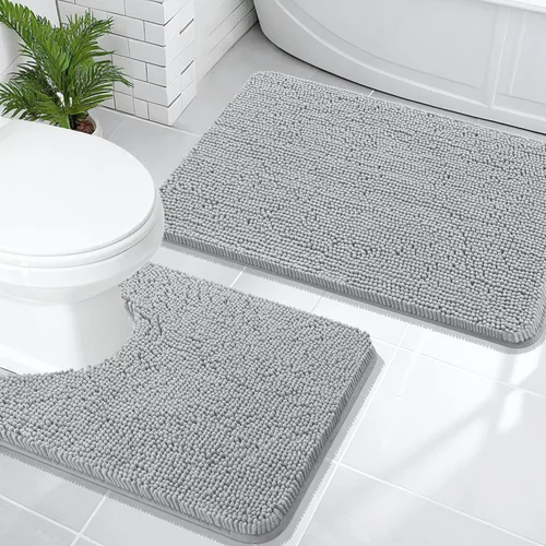 Miniatura 243 de OLANLY Juego de alfombras de baño de 2 piezas, alfombras de baño de chenilla suave y absorbente y alfombra de contorno en forma de U para inodoro