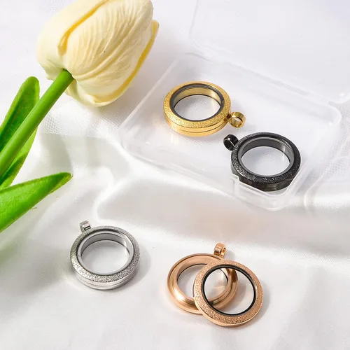 Miniatura 4 de WANDIC Juego de 4 dijes para fotos, de acero inoxidable mate, redondos, de memoria, colgante, para ramo de boda, para fotos o bodas, 0.98 pulgadas