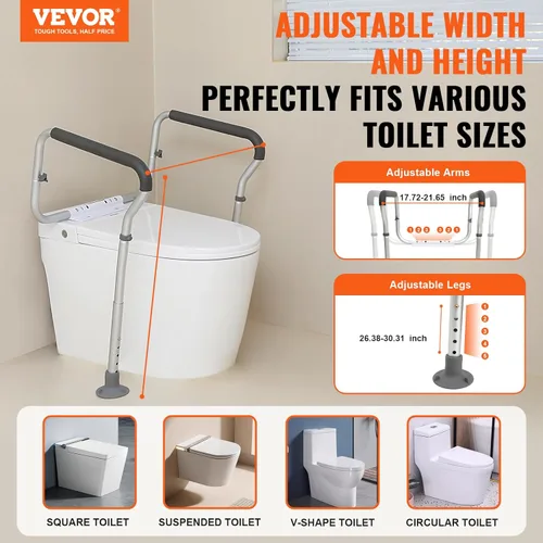 Miniatura 2 de VEVOR - Barra de seguridad para retrete, armazón de seguridad para asiento de baño, ancho y altura ajustables, apto para la mayoría de los retretes