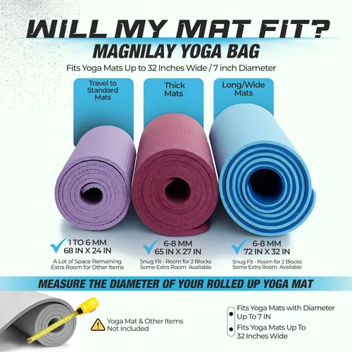 Miniatura 4 de MAGNILAY Bolsa para esterilla de yoga, para mujeres y hombres, bolsa de yoga con bolsillos y correa ajustable, soporte para esterilla de yoga, se