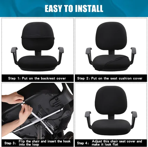 Miniatura 7 de Smiry Fundas elásticas para silla de computadora de oficina, universales, lavables, extraíbles y giratorias, fundas protectoras para asiento + Negro