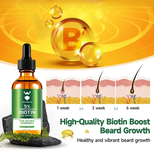 Miniatura 3 de MistySprite Aceite de crecimiento de barba para hombre, 5% de biotina, aroma de serenidad cítrica, 2 onzas (paquete de 10), suaviza, acondiciona