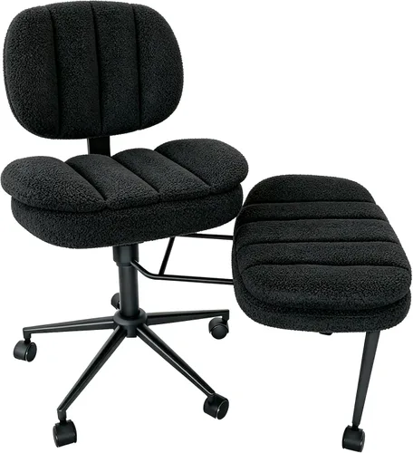 Miniatura 15 de Silla cruzada con reposapiés, silla de oficina giratoria de piel de oveja sintética de 360°, asiento extra ancho con comodidad similar al sofá, Lana