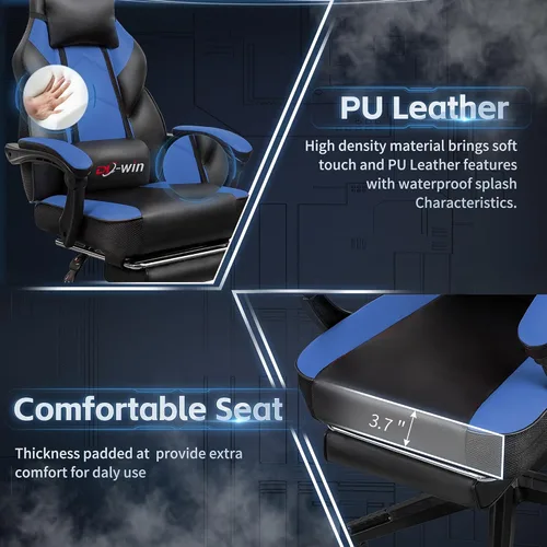 Miniatura 6 de Gaming Chair with Footrest & Lumbar Support, Ergonomic Racing Style Computer Chair, 360° Swivel Height Adjustable Video Game Chair, Massage Office