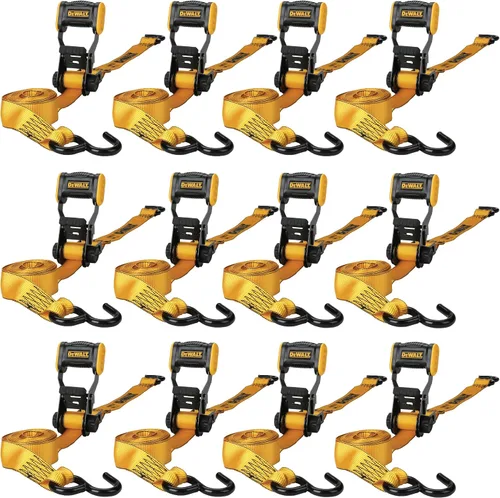 DEWALT DXBC18001-12PK Negro/Amarillo Correas de Amarre de Trinquete de 1.25" x 12' - Transporte de Carga Ligero (Resistencia a la Rotura de 1800