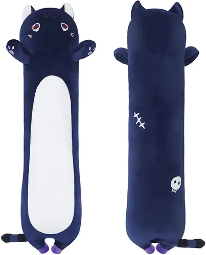 Miniatura 17 de Almohada de gato de felpa suave, almohada larga de juguete de animal de peluche para gatito, regalo para niños, novia (50CM, negro)