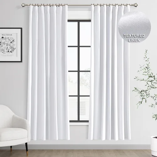 Miniatura 77 de Joywell 2 cortinas opacas 100%, lino, beige natural, trabillas traseras/cinta con ganchos, aislantes, de dormitorio, comedor, sala, puerta corrediza