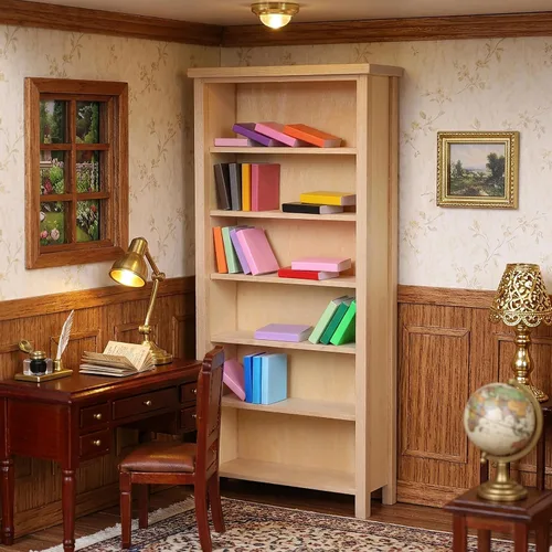 Miniatura 6 de Estantería de casa de muñecas a escala 1:12, gabinete de almacenamiento modelo de casa de muñecas, estantería en miniatura de madera sin terminar
