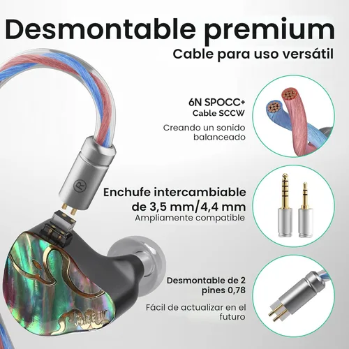 Miniatura 6 de HiFiGo IEMs Juzear x Z revisa Defiant in Ear Monitor, 1DD +3BA Hybrid Drivers Earphone, HiFi Wired Gaming IEM Auriculares con cable desmontable