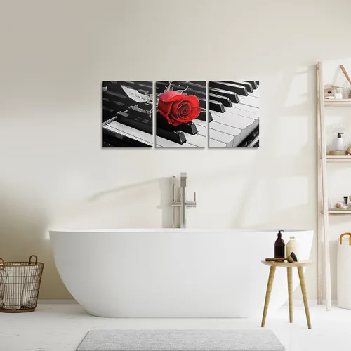 Miniatura 5 de Erosebridal Juego de 3 lienzos de pared en lienzo con teclado de piano en blanco y negro, instrumentos musicales, decoración de pared para sala