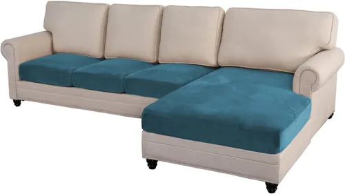 Miniatura 14 de MIFXIN Juego de 4 fundas de asiento para sofá seccional, de terciopelo elástico, en forma de L, protector de muebles para sofá seccional Azul