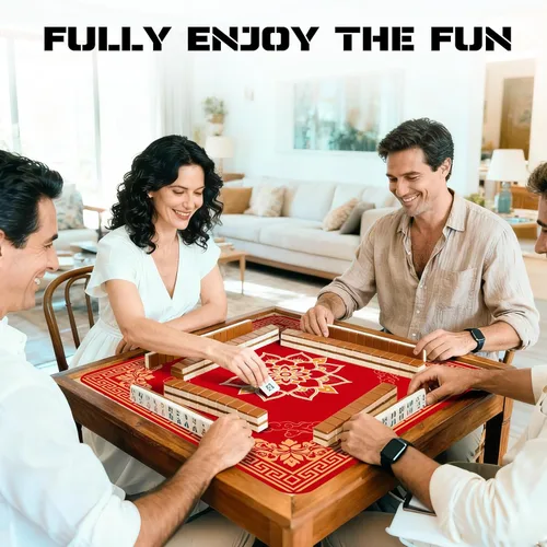 Miniatura 6 de Tapete de Mahjong rojo para mesa, tapete de mesa Mahjong de 31 x 31 pulgadas, antideslizante, reducción de ruido, con bolsa de transporte, cubierta