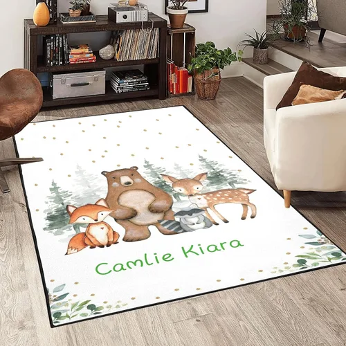 Miniatura 5 de Woodland Bear Fox Deer - Alfombra personalizada de fibra de poliéster antideslizante para decoración del hogar, alfombra personalizada
