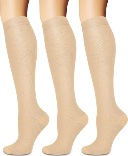 Calcetines de compresión para mujer y hombre (3 pares), para médicos, enfermería, correr, viajes, calcetines hasta la rodilla