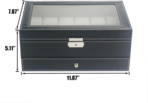 Miniatura 6 de Ogrmar Cajas de almacenamiento de reloj de piel sintética con 12 ranuras, para hombres y mujeres, estuche organizador de 2 niveles con tapa